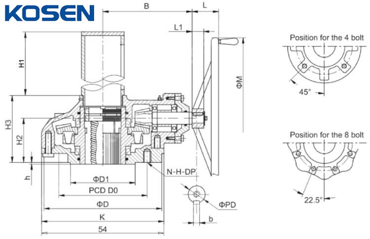 Multi-turn Bevel Gearbox Structural Diagram