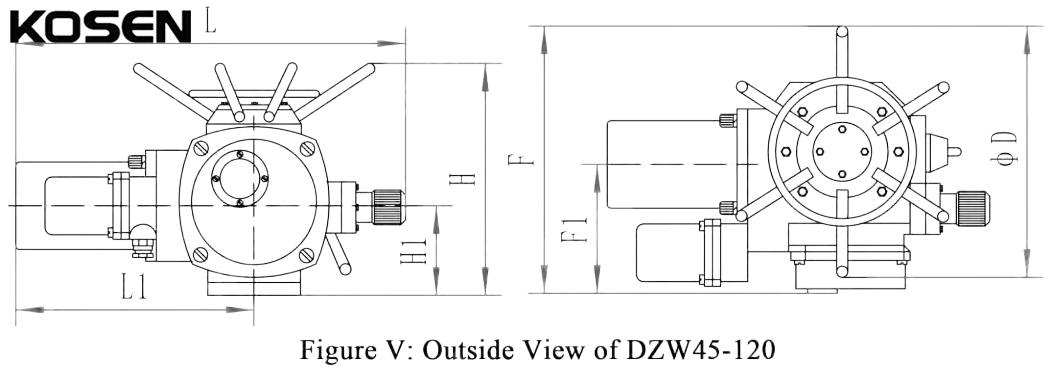 Outside View of DZW45-120 Multi-turn Electric Actuator