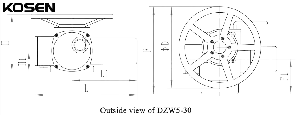 Outside View of DZW5-30 Multi-turn Electric Actuator