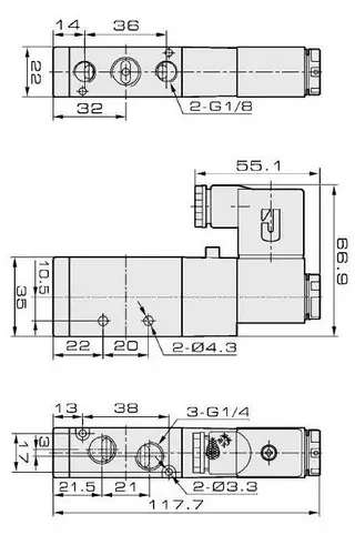 3-Way, 2-Position Pneumatic Solenoid Valve Structural Diagram