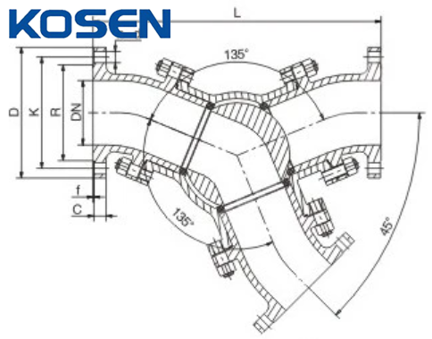 Y-type 135-degree 3-way Ball Valve Structural Diagram