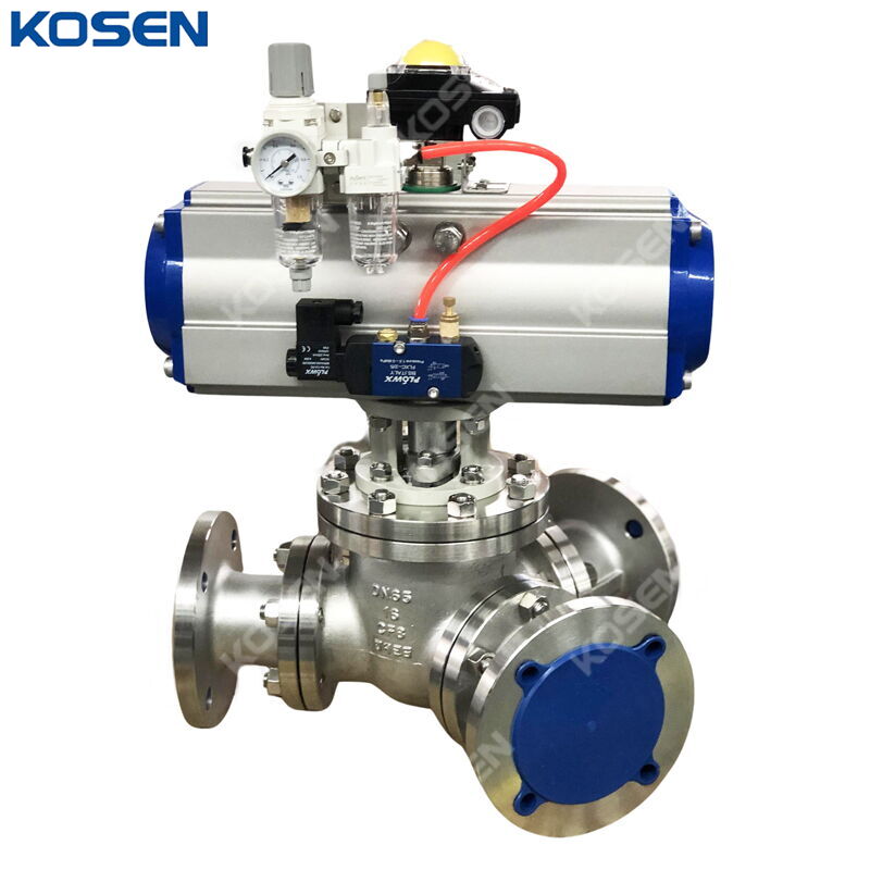 Y-Type Three-Way Ball Valve, A351 CF8, DN65, PN16, Pneumatic