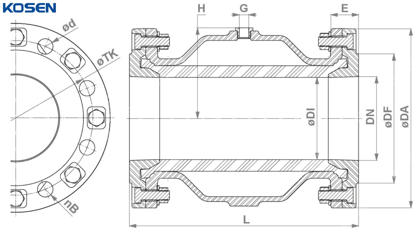 Air Operated Pinch Valve Technical Drawing