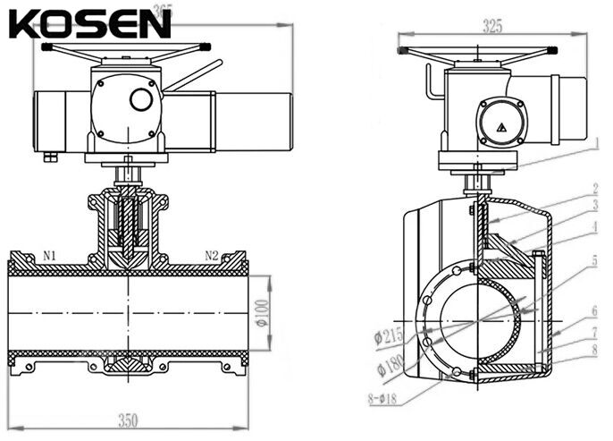 Electric Actuated Pinch Valve Technical Drawing