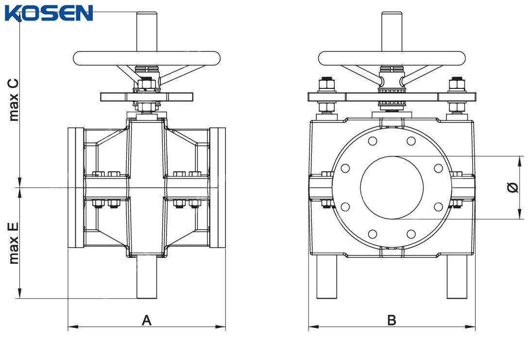 Manual Heavy Duty Pinch Valve Technical Drawing