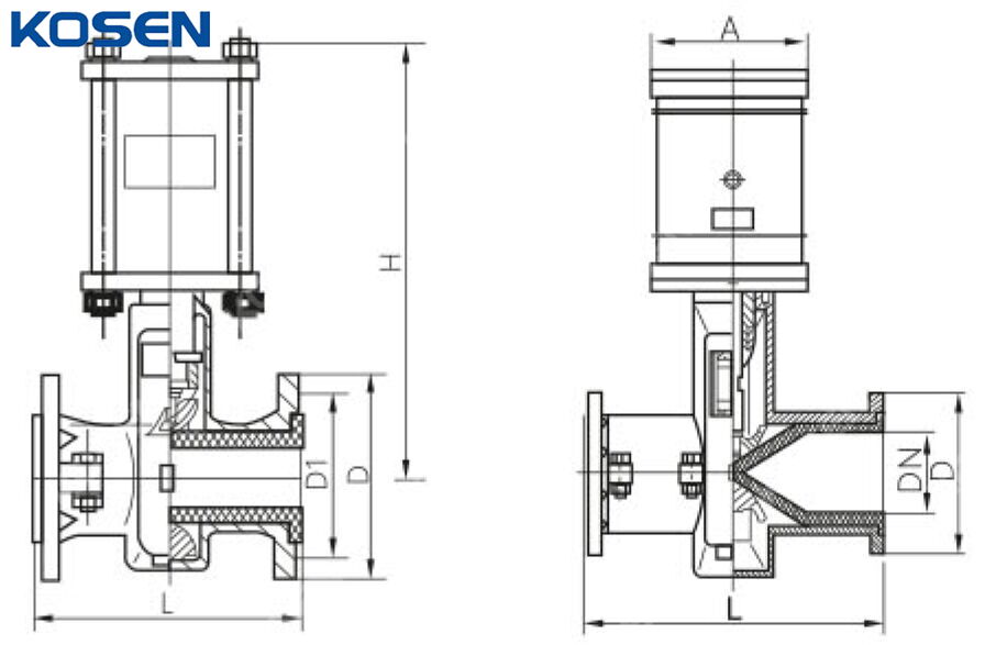 Pneumatic Actuated Pinch Valve Technical Drawings