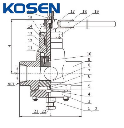 NPT Threaded Lubricated Plug Valve Structural Diagram