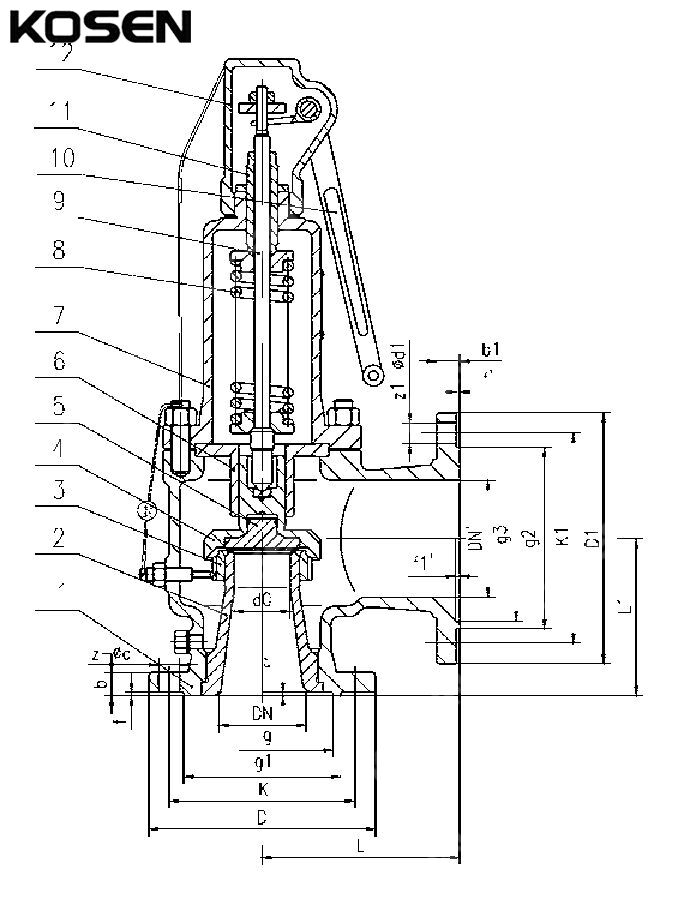 Full Lift Spring-loaded Safety Valve Structural Diagram