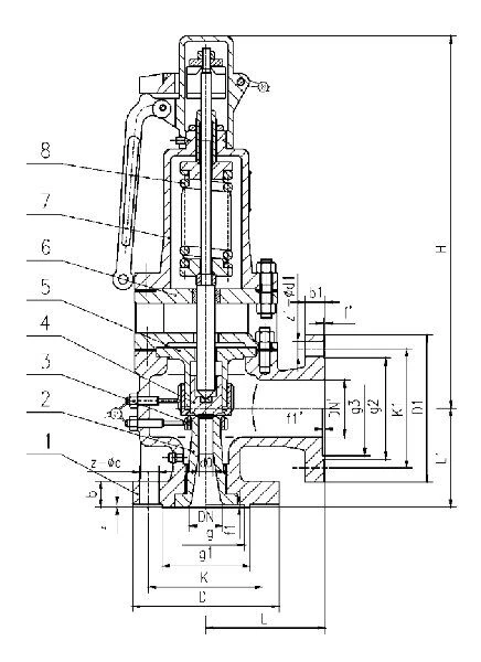 Full Lift Spring Safety Valve with Radiator Structural Diagram
