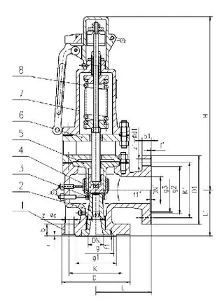 Full Lift Spring Safety Valve with Radiator Structural Diagram