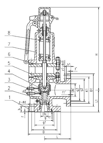 Structural Diagram of Full Lift Spring Safety Valve with Radiator