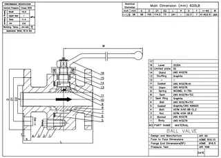 2PC Ball Valve Technical Drawing