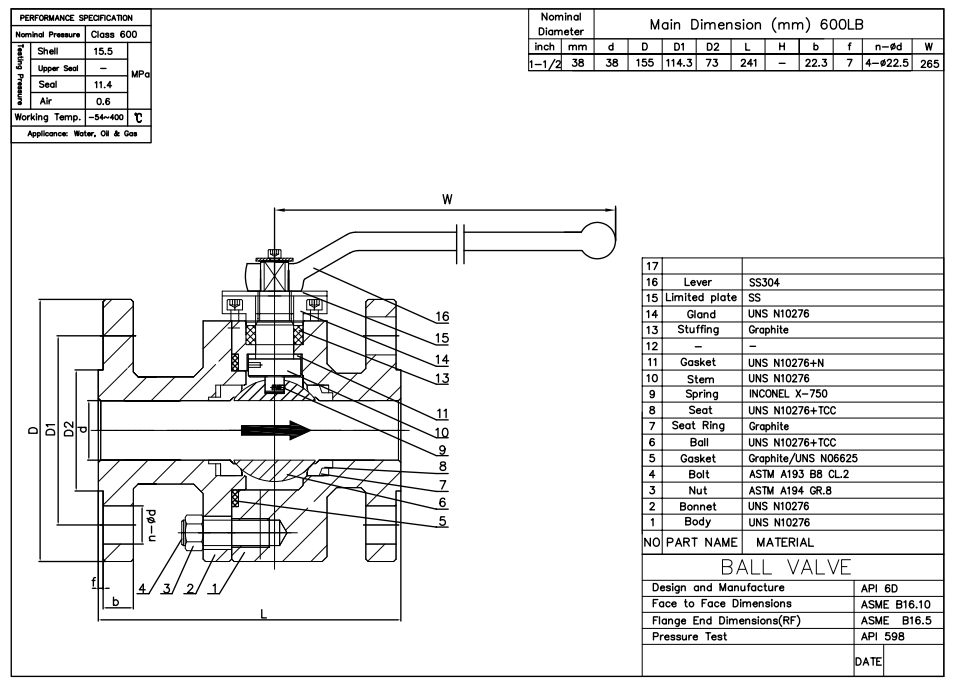 2PC Ball Valve Technical Drawing