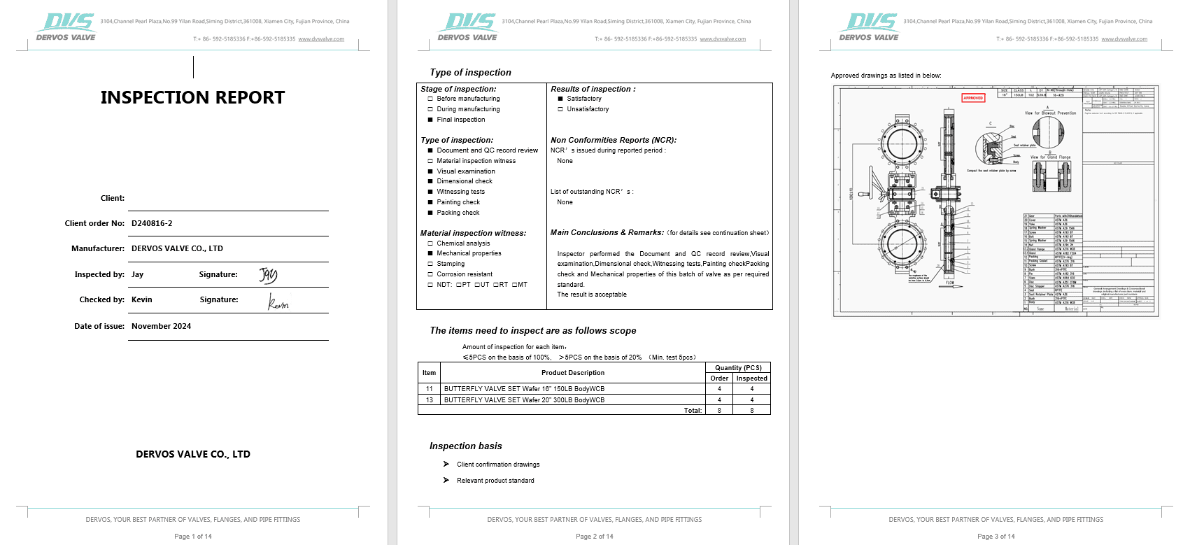 Inspection Report for Butterfly Valve