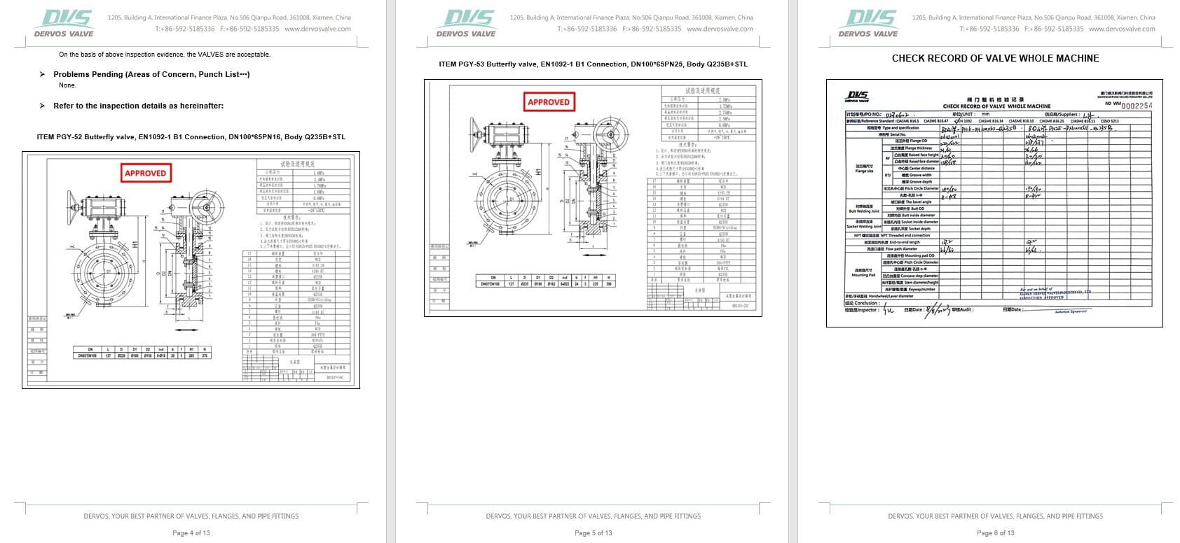 Inspection Report for Butterfly Valve
