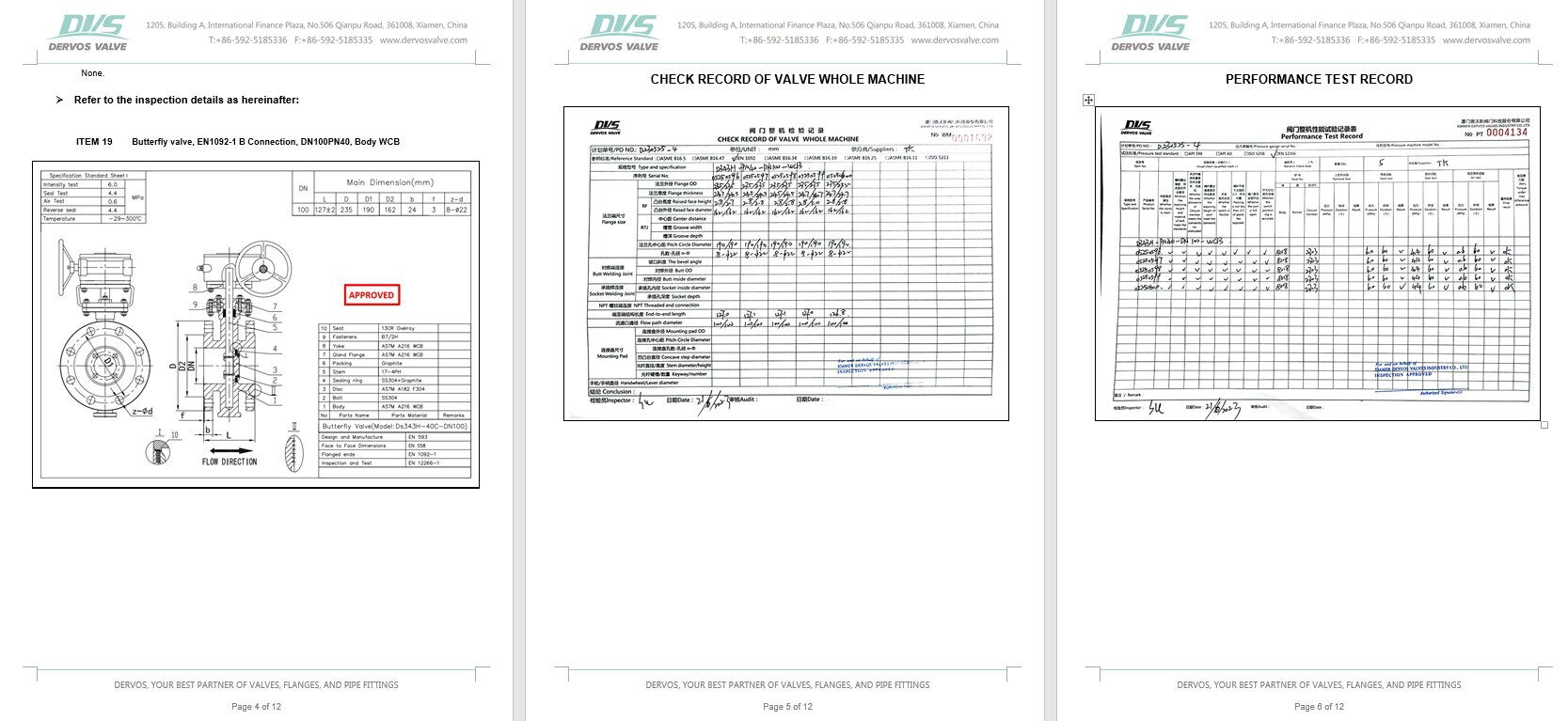Inspection Report for Butterfly Valve