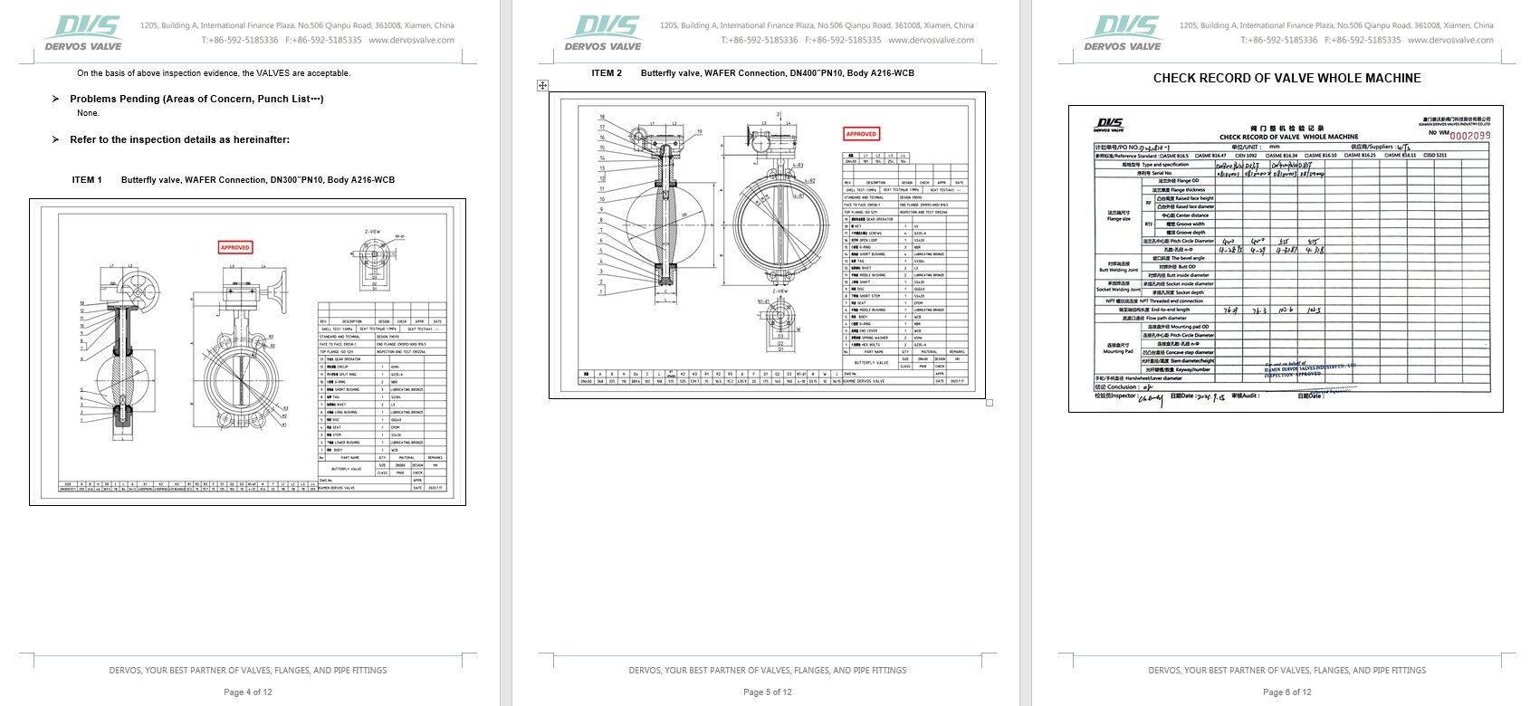Inspection Report for Butterfly Valve