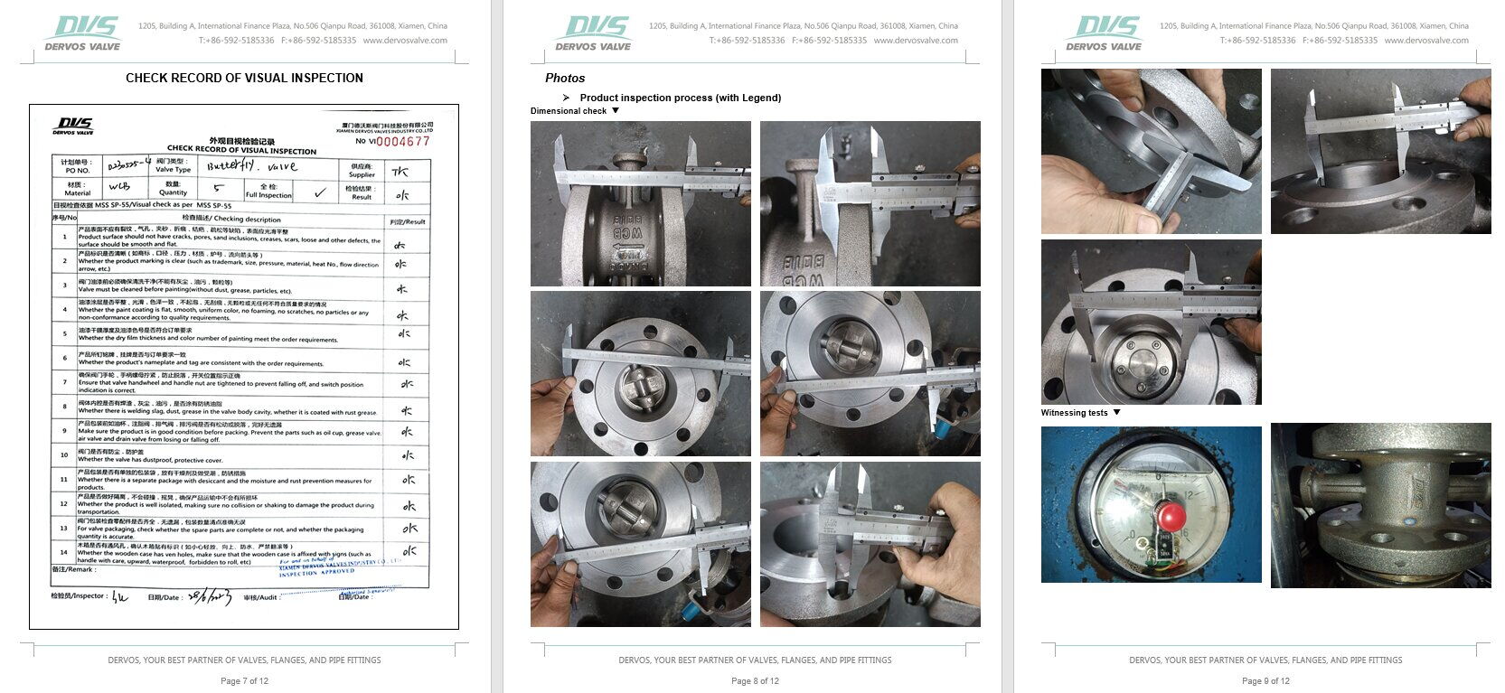 Inspection Report for Butterfly Valve