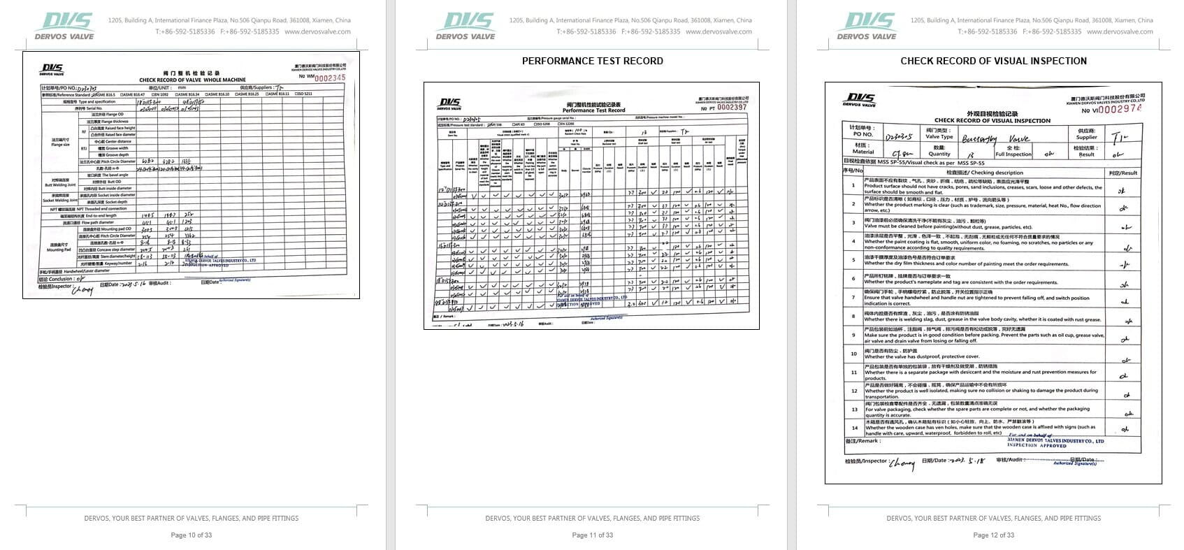 Inspection Report for Butterfly Valve