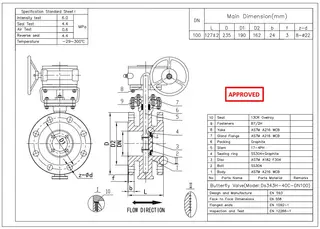 Technical Drawing for Butterfly Valve