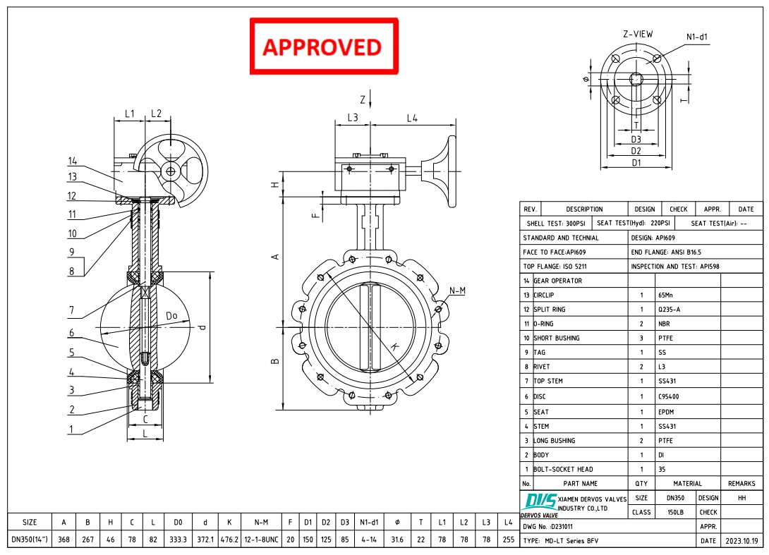 Technical Drawing for Concentric Butterfly Valve
