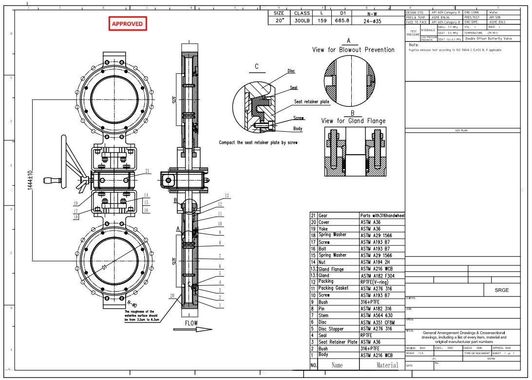 Technical Drawing for Butterfly Valve