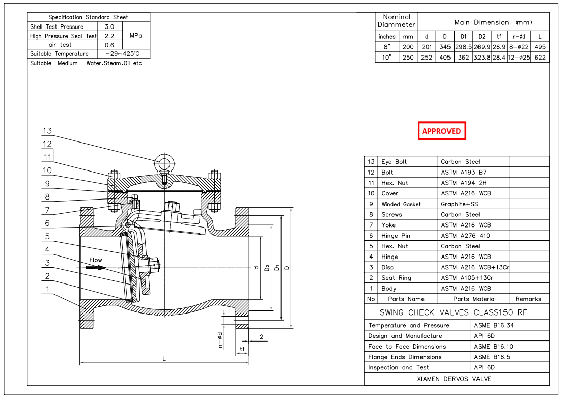 Technical Drawing for Swing Check Valve