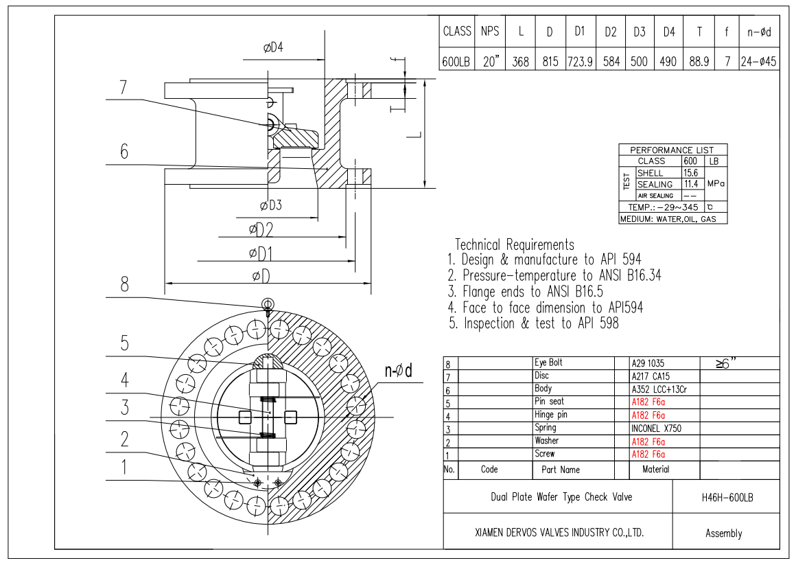 Technical Drawing for Check Valve