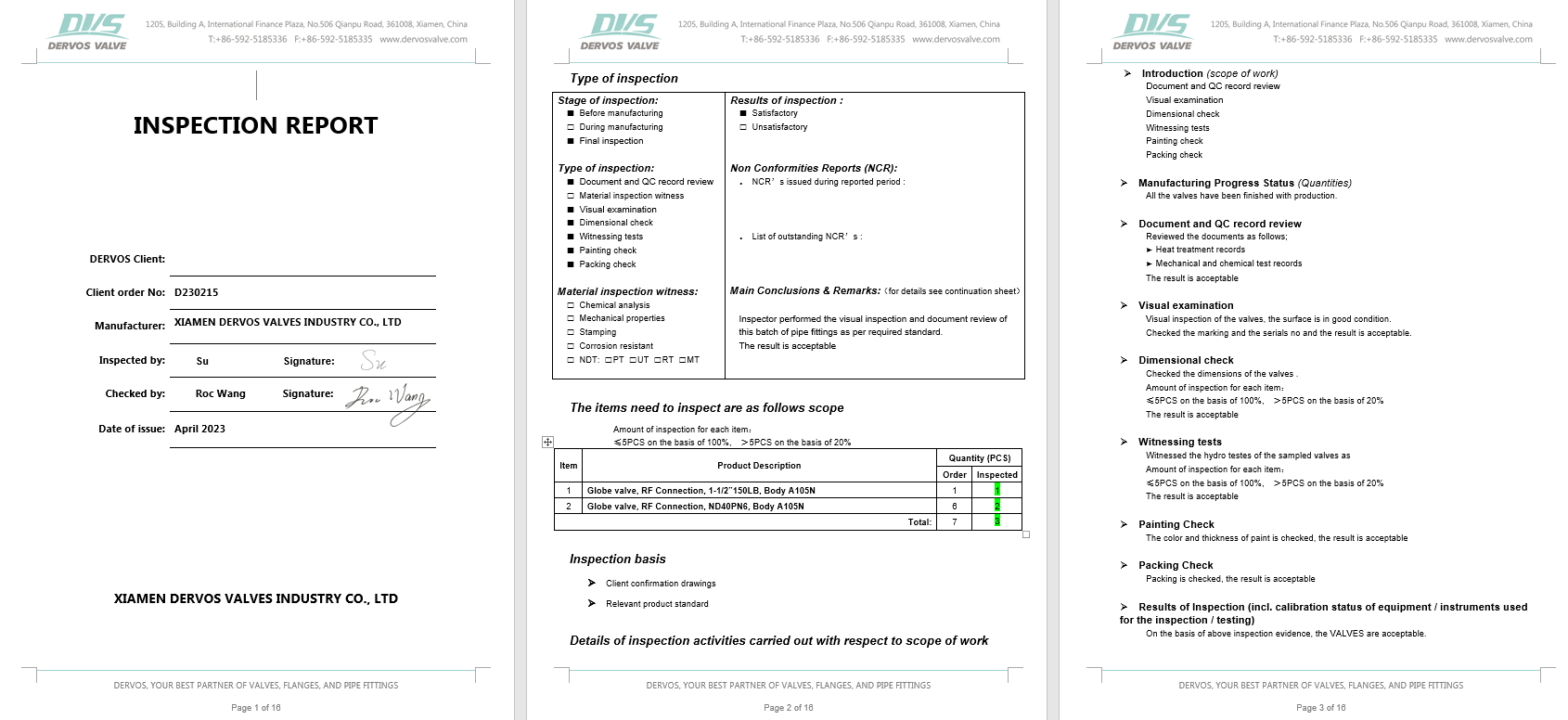 Inspection Report for Globe Valve