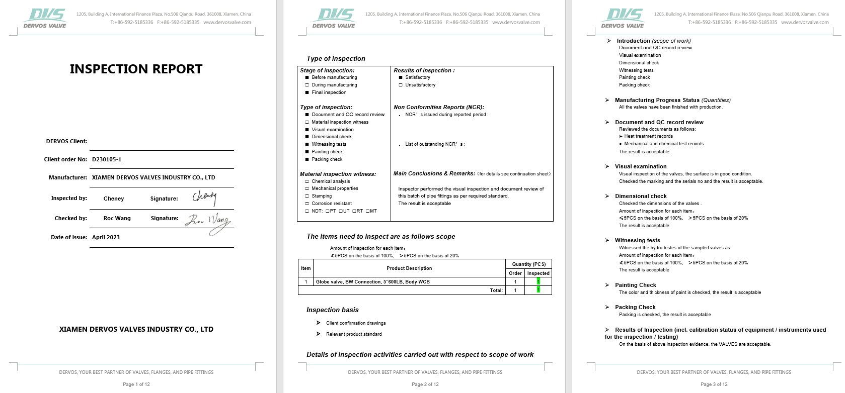 Inspection Report for Globe Valve