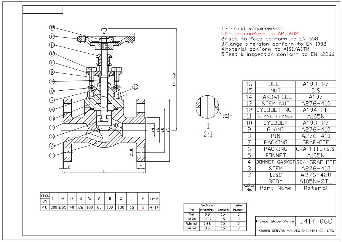 Technical Drawing for Globe Valve