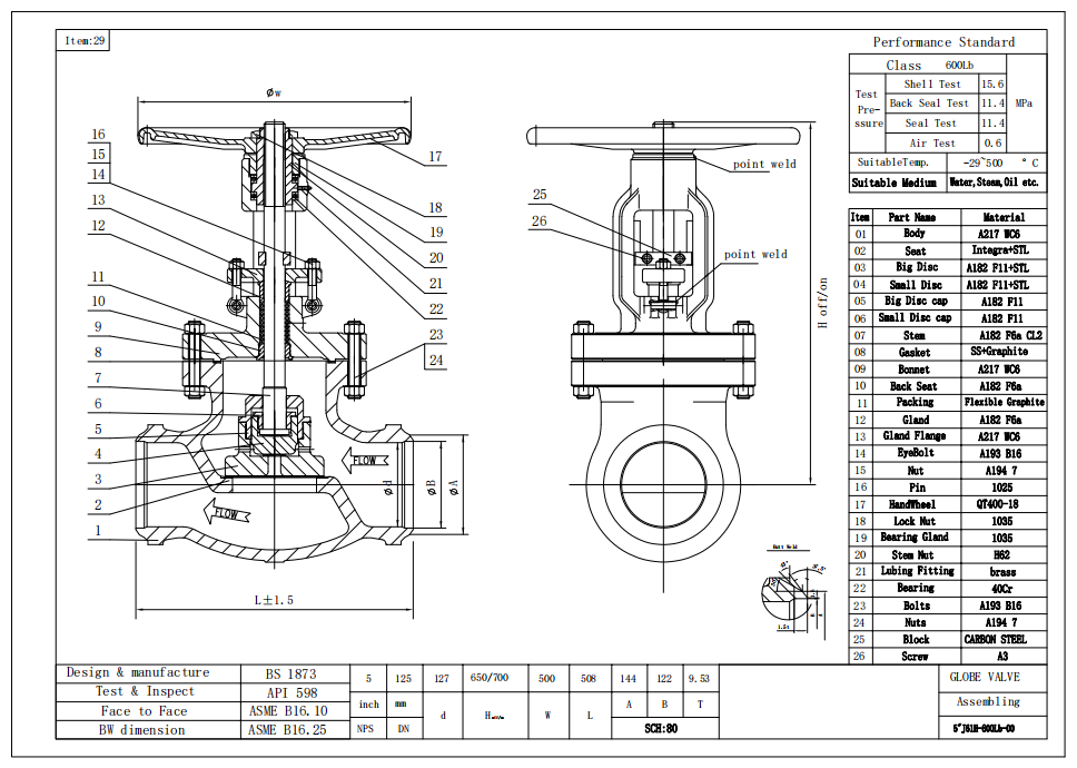 Technical Drawing for Globe Valve