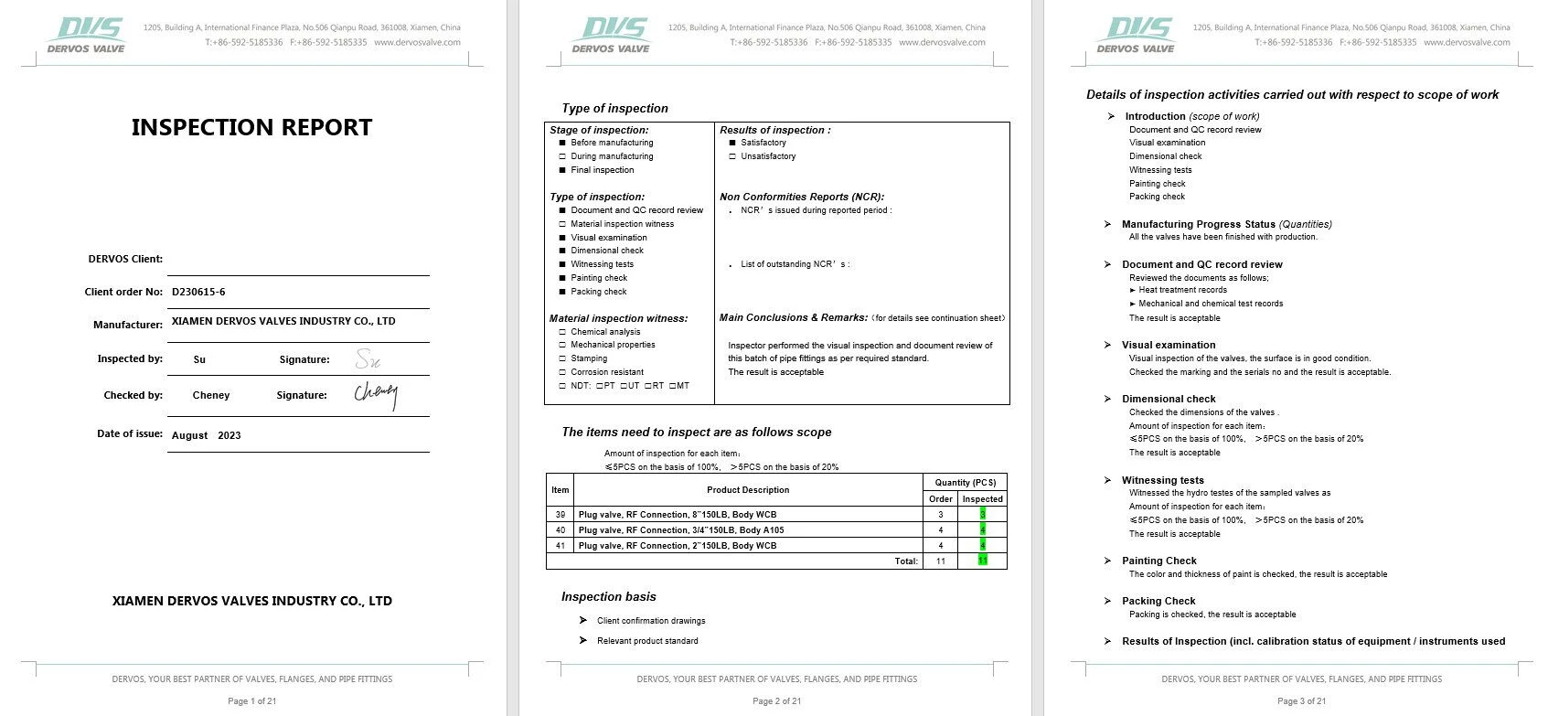 Inspection Report for Plug Valve