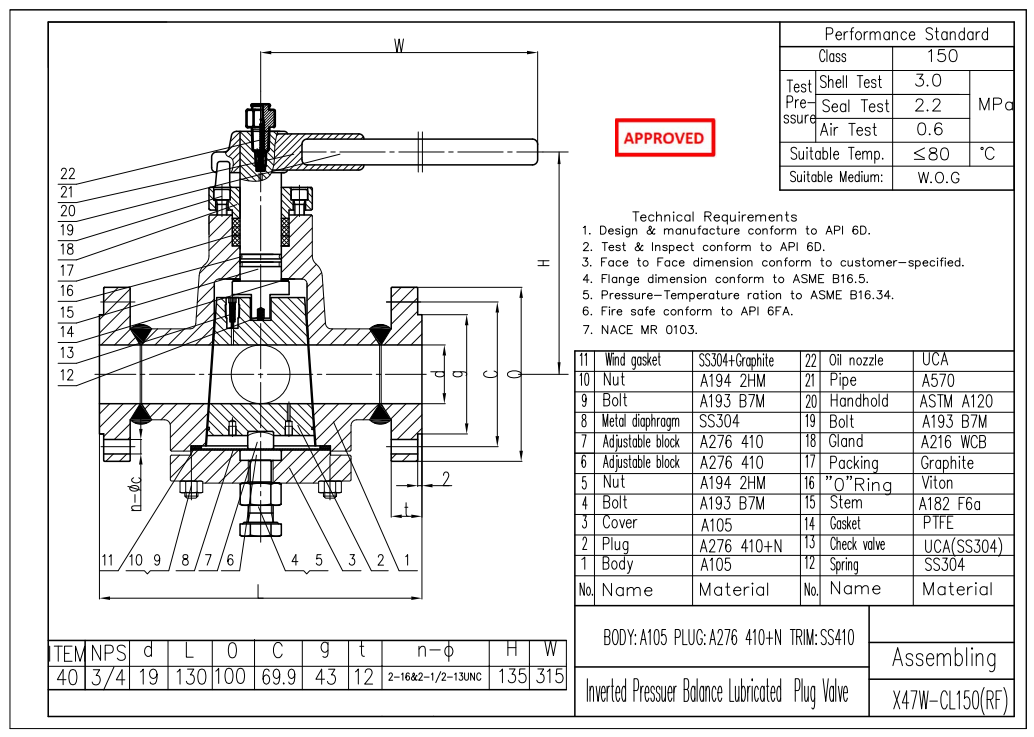Technical Drawing for Plug Valve