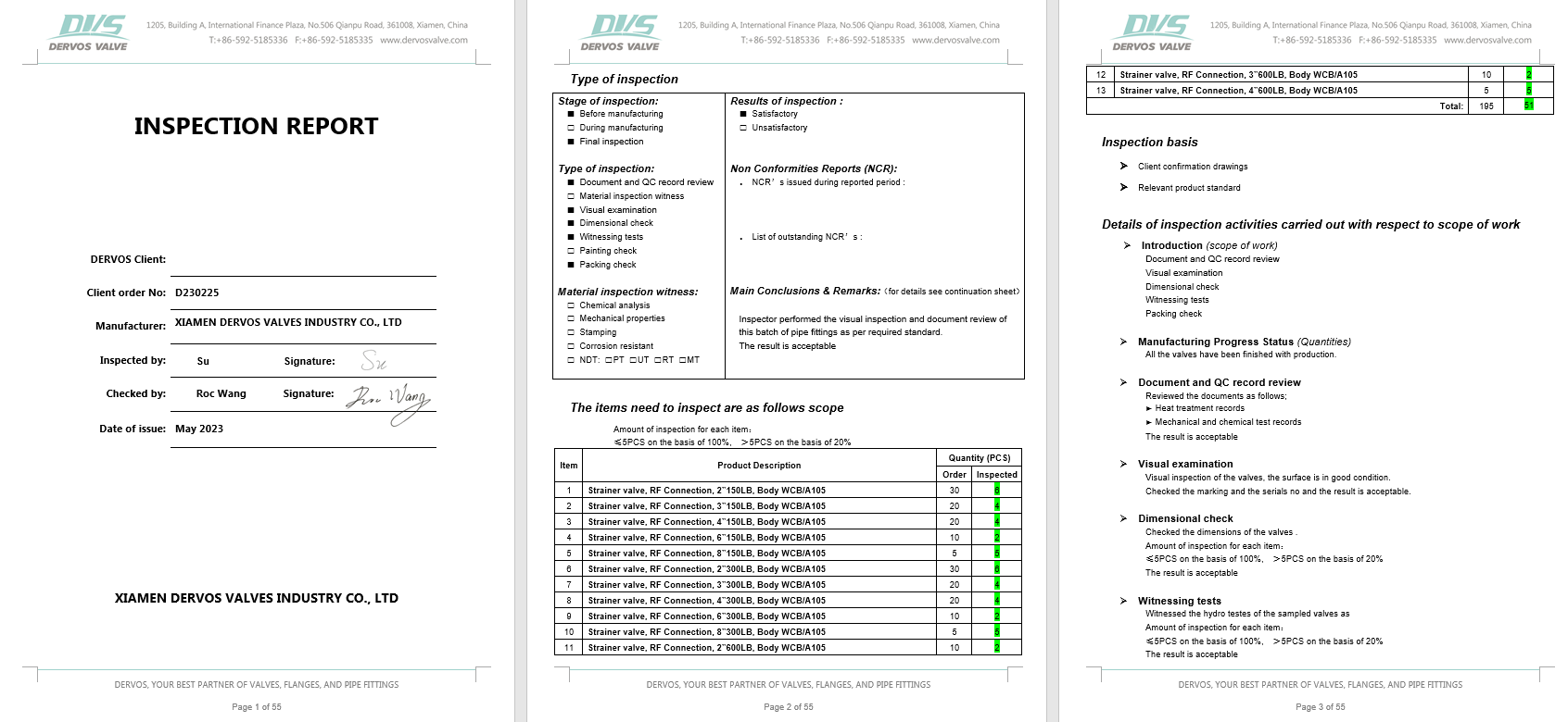 Inspection Report for Y Strainer