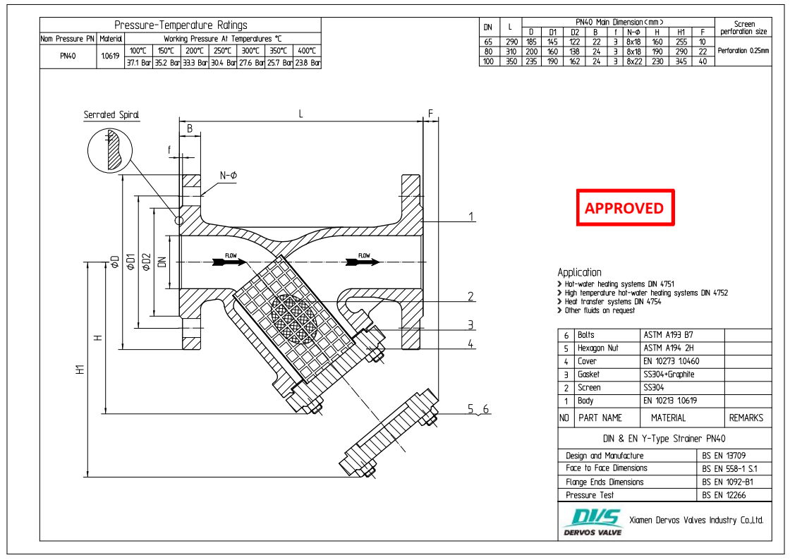 Technical Drawing for Y Type Strainer