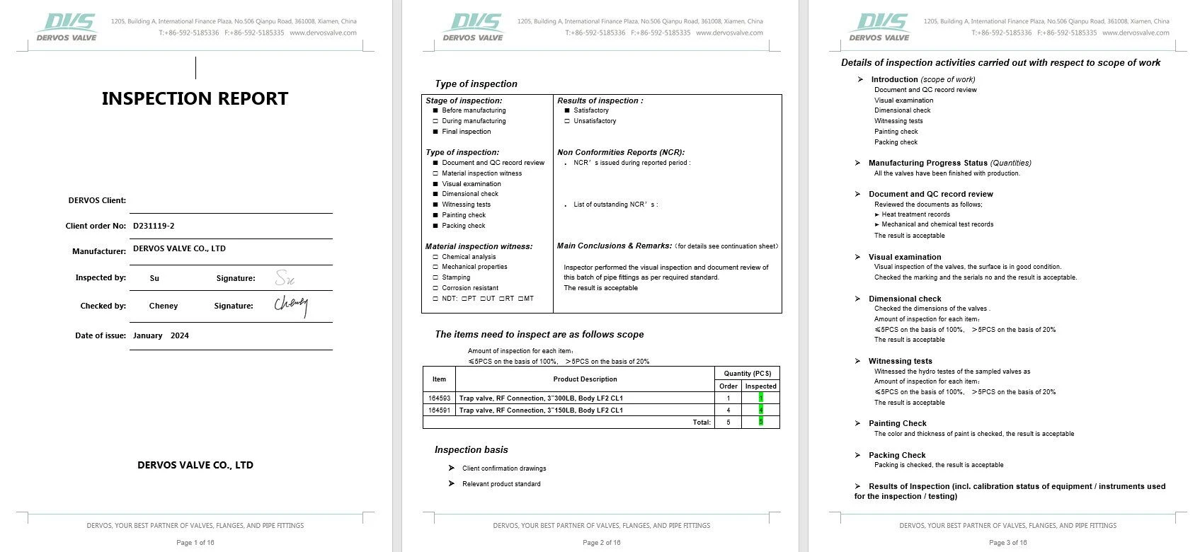 Inspection Report for Steam Trap Valve