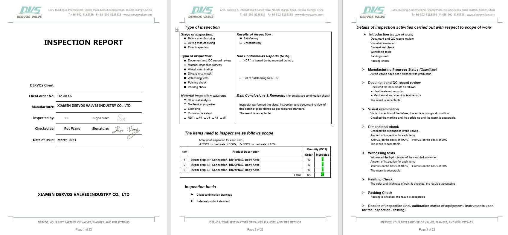 Inspection Report for Bimetal Steam Trap Valve