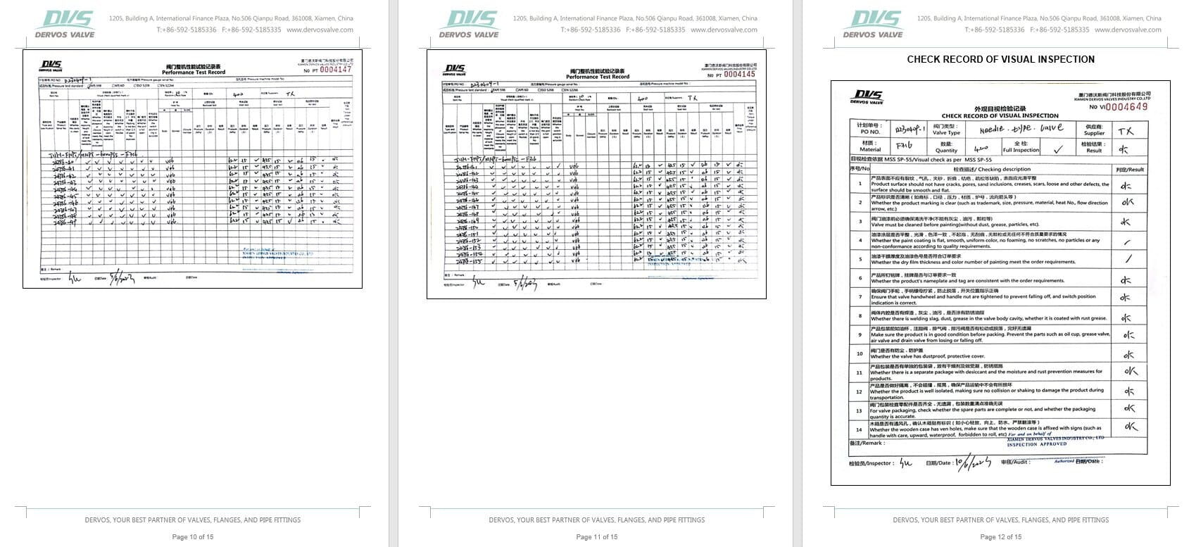 Inspection Report for Needle Valve