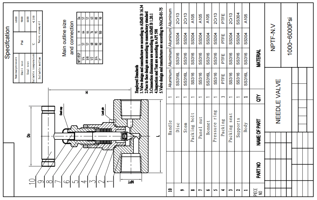Needle Valve tech drawing