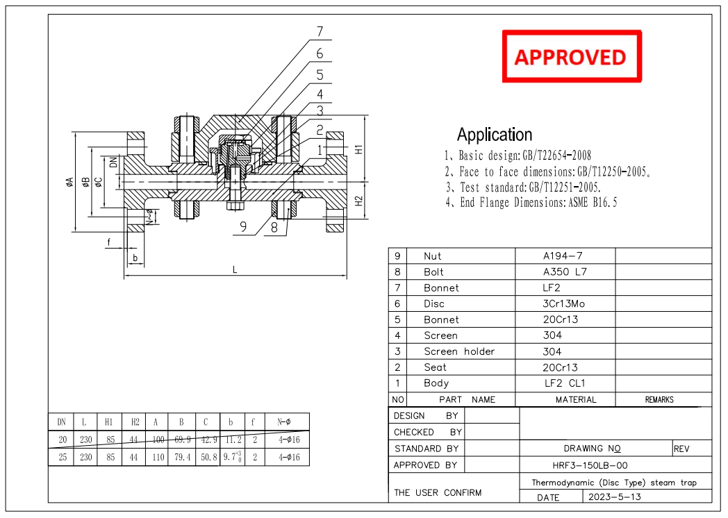 Technical Drawing for Steam Trap Valve