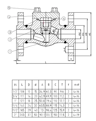 Forged Steel Lift Check Valve, ASTM A182 F316, Class 150, RF