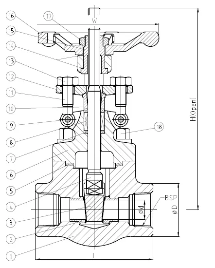 ISO 15761 BSP Gate Valve, A182 F51, NPS 1-2, 800 LB, ASME B16.34