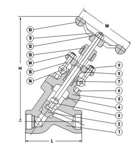 ASTM A182 F316 Globe Valve, BS 1873, Y Type, 2 Inch, 300 LB, NPT