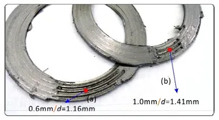 Morphology and Residual Thickness of Composite Gaskets with Different Graphite Thicknesses after 60MPa CompressionRebound Test (a) Graphite Layer Thickness 0.6mm; (b) Graphite Layer Thickness 1.0m