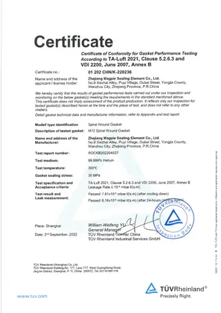 TA-LUFT Certification for M12 Spiral Wound Gaskets