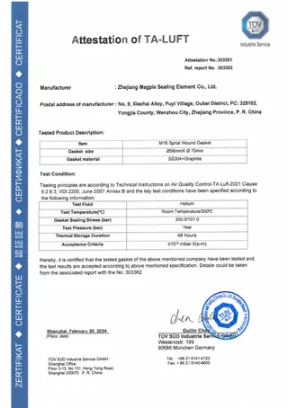 TA-LUFT Certification for M16 Spiral Wound Gaskets