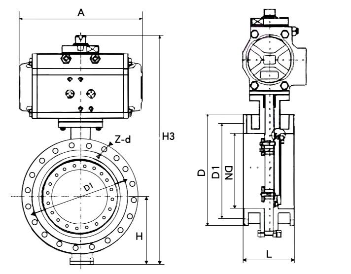 Pneumatic Actuated Butterfly Valve Structural Diagram