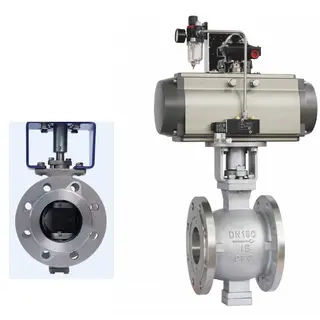 Pneumatic V Port Ball Valve, ASTM A351 CF8, DN150, PN16, RF