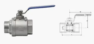 Internal & External Threaded Ball Valve Design Drawing